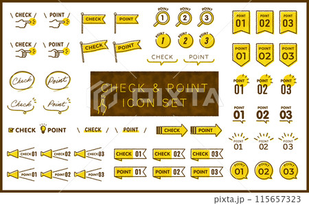 手書き風 チェック & ポイント ベクターアイコンセット 手書き風 チェック & ポイント ベクターアイコンセット 115657323