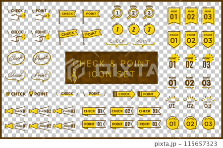 手書き風 チェック & ポイント ベクターアイコンセット 手書き風 チェック & ポイント ベクターアイコンセット 115657323