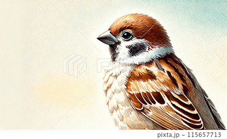 やわらかなタッチのスズメのイラスト 115657713