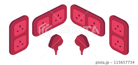 isometric power outlet socket plug british type g vector flat illustration 115657734