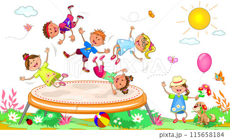 Happy children jumping on a trampoline 115658184