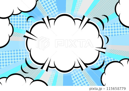ポップな雲みたいな吹き出しとブルーの爆発集中線 115658779