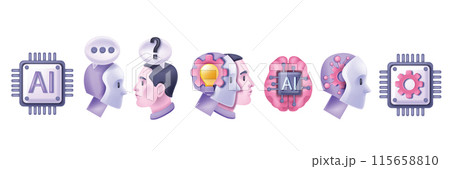 3D AI technology icon set innovation process artificial intelligence pictogram vector digital design 115658810