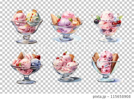Bowl of Ice Cream, Ice Cream Illustration. Watercolor Style. AI Generated 115658908