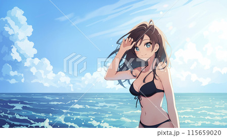海を背にした水着の美女 AI画像 海を背にした水着の美女 AI画像 115659020