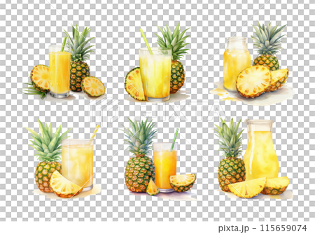 Pineapple Juice, Beverages Illustration. Watercolor Style. AI Generated 115659074