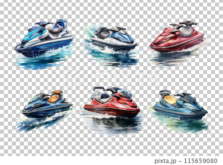 Jet Ski, Transportation Illustration. Watercolor Style. AI Generated Jet Ski, Transportation Illustration. Watercolor Style. AI Generated 115659080