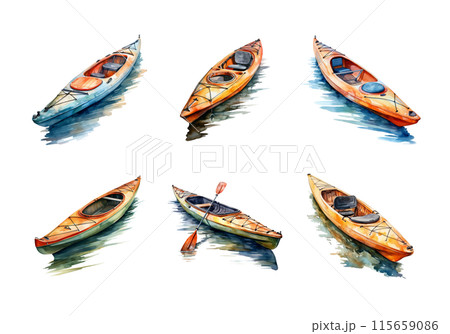 Cute watercolor painting style illustration of Kayak, isolated on white background 115659086