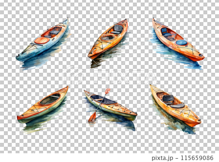 Cute watercolor painting style illustration of Kayak, isolated on white background 115659086