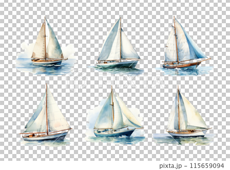 Cute watercolor painting style illustration of Sailboat, isolated on white background 115659094
