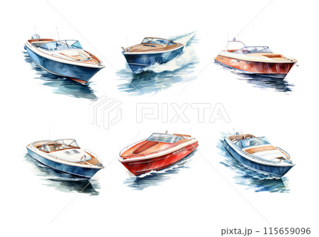 Speed Boat, Transportation Illustration. Watercolor Style. AI Generated 115659096