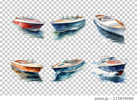 Cute watercolor painting style illustration of Speed Boat, isolated on white background 115659098