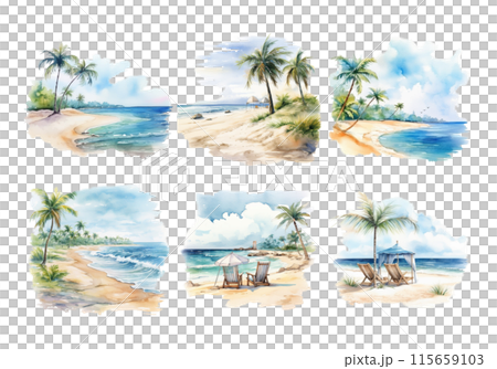 Cute watercolor painting style illustration of Beach, isolated on white background 115659103