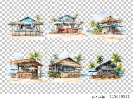 Beach Bar, Summer Illustration. Watercolor Style. 115659531