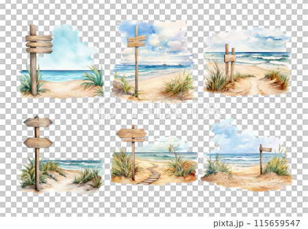 Cute watercolor painting style illustration of Road to Beach, isolated on white background 115659547