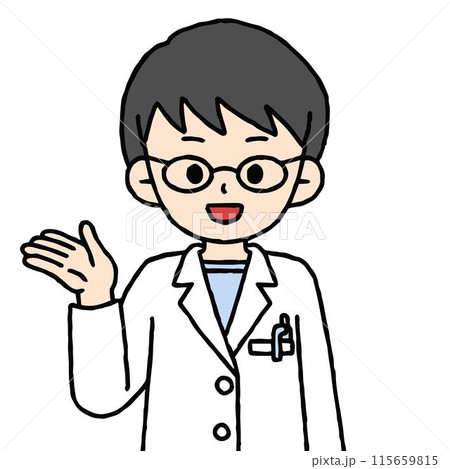 男性の薬剤師が案内をしている 115659815