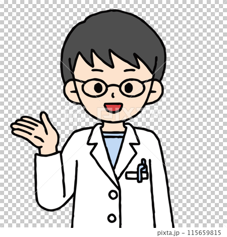 男性の薬剤師が案内をしている 115659815