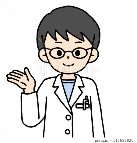 男性の薬剤師が案内をしている 115659826