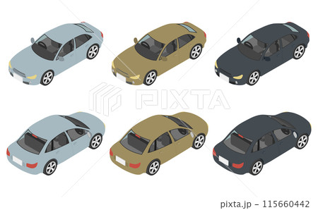 アイソメトリックイラスト：セダンカーセット 115660442