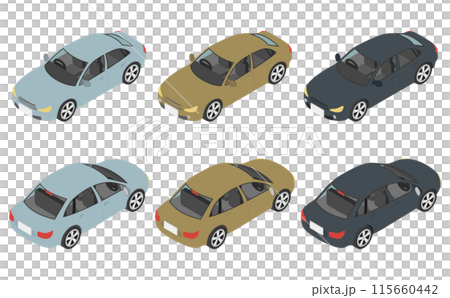 アイソメトリックイラスト：セダンカーセット 115660442