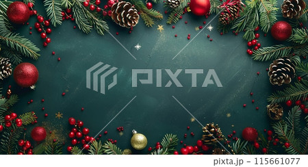 Christmas background with red and green decorations. Ideal for festive projects. Christmas background with red and green decorations. Ideal for festive projects. 115661077