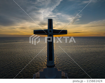 Sunny background on Sunken Cemetery, the graveyard under the sea. Camiguin Island. Philippines. 115661424