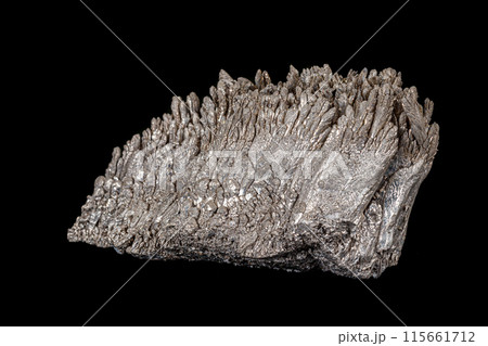 Macro of a stone Stibnite mineral on a black background 115661712