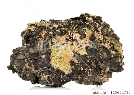 Macro of a mineral stone Vesuvianite on a white background 115661783