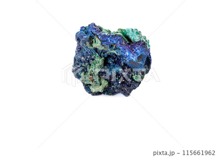 Macro mineral stone Malachite and Azurite against white background 115661962