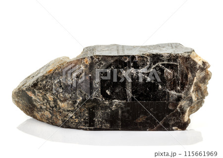 Macro mineral stone morros smoky quartz, morion rauchtopaz on a white background 115661969