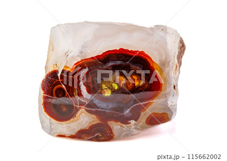 macro mineral stone fire agate on a white background macro mineral stone fire agate on a white background 115662002