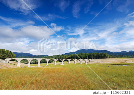 北海道/ 夏の青空が極まる 幻の橋といわれるアーチ橋「タウシュベツ橋梁」（タウシュベツ川橋） 115662321