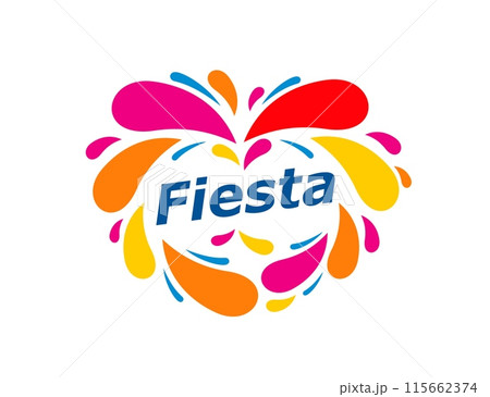 Fiesta holiday party symbol for fun carnival or entertainment event, vector emblem. Firework confetti of colors splash symbol of festival or celebration party, music fest and holiday fiesta carnival 115662374