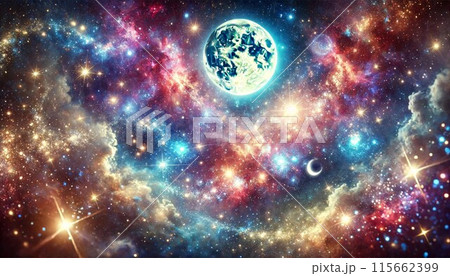 輝く宇宙の幻想的な背景 輝く宇宙の幻想的な背景 115662399