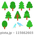 木と小鳥のイラストセット　	 115662603