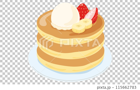 Pancakes topped with ice cream and fruit Pancakes topped with ice cream and fruit 115662783