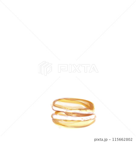One yellow macaroon isolated on white background. Watercolor hand drawn illustration. Traditional French macaron biscuits 115662802