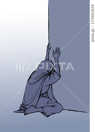 Vector drawing. Woman crying at the wall 115662828