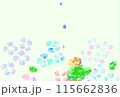 雨　梅雨　アジサイ　カタツムリ　カラフル　背景　イラスト	 115662836