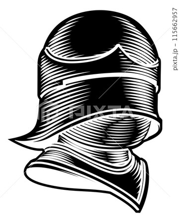 Knight Helm Medieval Helmet Vintage Woodcut Style Knight Helm Medieval Helmet Vintage Woodcut Style 115662957