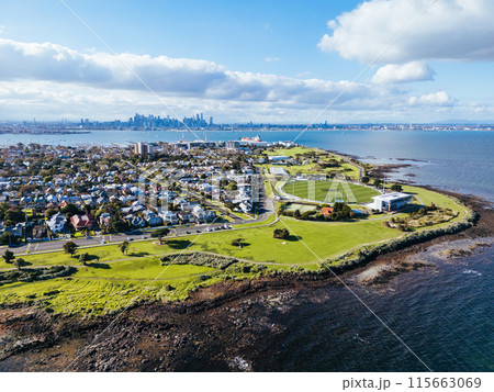 Aerial view over Williamstown in Australia 115663069