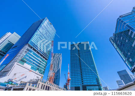 日本の東京都市景観 5月。渋谷駅再開発…（渋谷駅西口出入口付近の壁面も覆われる予定）＝3日 115663620