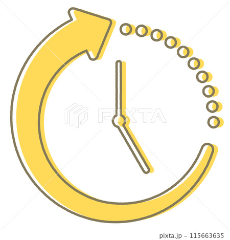 時短・効率化をイメージした時計の黄色手書き風ラインのアイコン 時短・効率化をイメージした時計の黄色手書き風ラインのアイコン 115663635