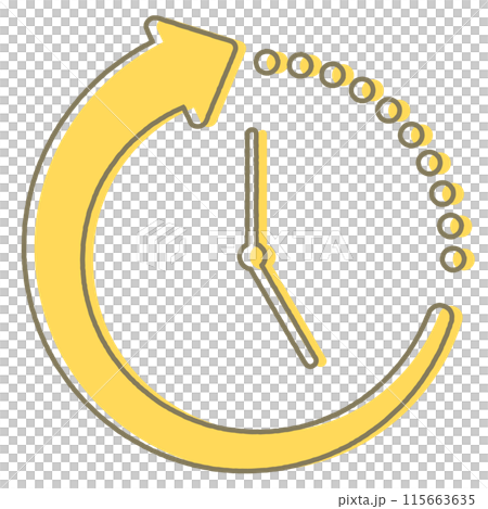 時短・効率化をイメージした時計の黄色手書き風ラインのアイコン 時短・効率化をイメージした時計の黄色手書き風ラインのアイコン 115663635