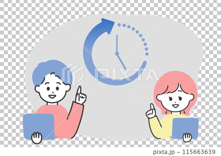 巧妙地節省時間和提高效率的男人和女人的插圖 115663639