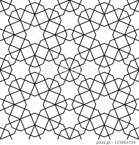 Seamless geometric ornament based on traditional islamic art. Black and white. 115663739