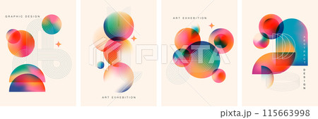 Abstract Geometric Linear background design collection. Bauhaus modern design, printable posters 115663998