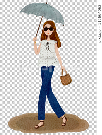 一個打陽傘的女人的插圖 115664062