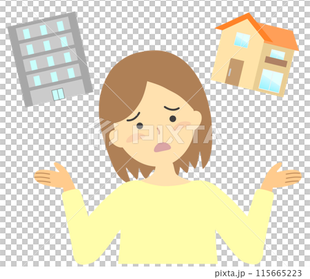 Illustration material of a woman worried about a detached house and an apartment 115665223