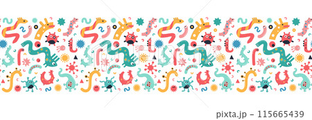 Cartoon Illustration Microbes, Virus, Germs and Bacteria Microorganisms Seamless Pattern Cartoon Illustration Microbes, Virus, Germs and Bacteria Microorganisms Seamless Pattern 115665439